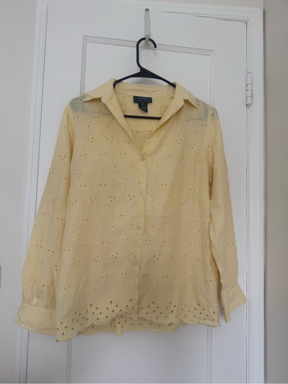 Ralph Lauren Pale Yellow Linen Eyelet Button-Up Blouse - Women's